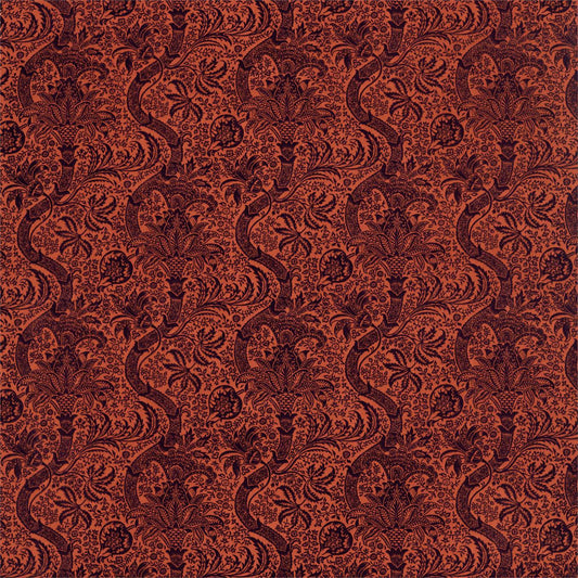 MORRIS & CO Indian Flock Velvet Fabric Contemporary, Floral Russet,Mulberry   - DROF236943