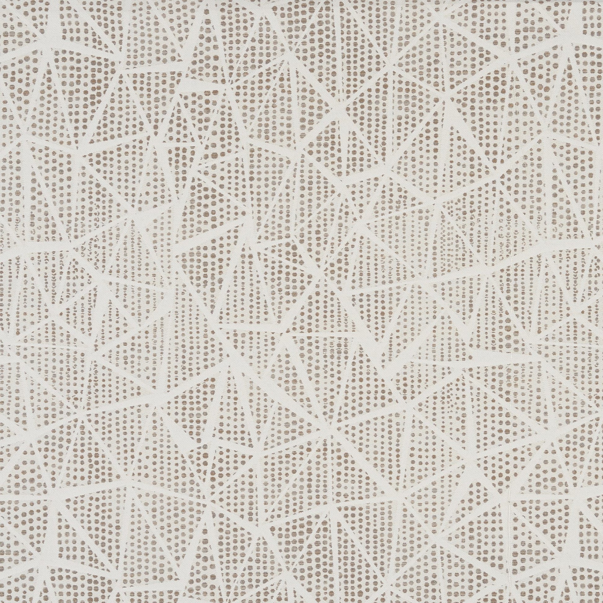 Brown and cream fabric with a droplet-shaped geometric pattern; modern woven design for upholstery or wallpaper.