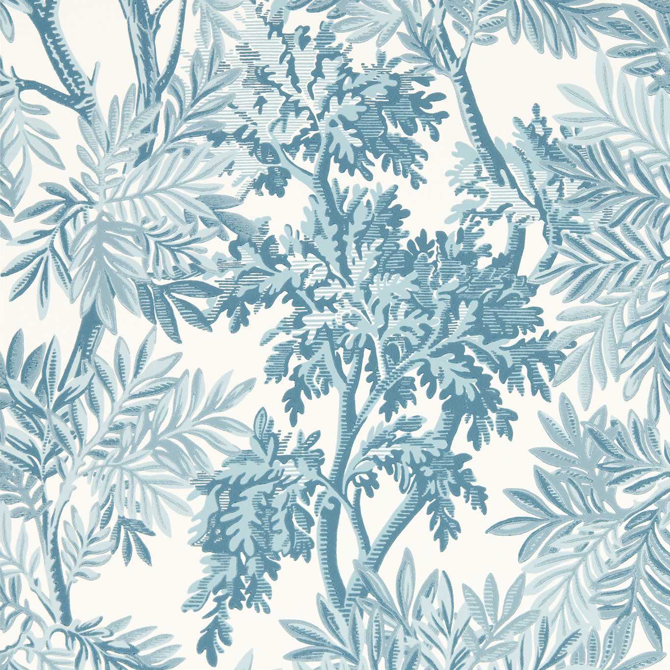 SANDERSON Tapestry Trees Wallpaper Leaves , Trees Pottery Blue  Surflex-Printed Wallpaper - DSAB217417