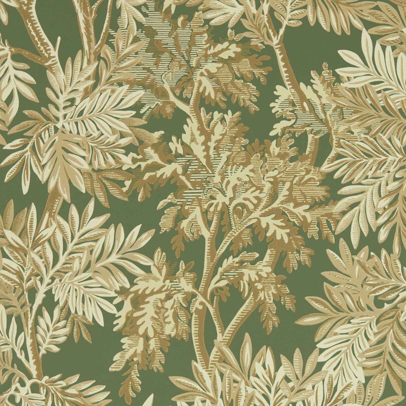 SANDERSON Tapestry Trees Wallpaper Leaves , Trees Woodland Green  Surflex-Printed Wallpaper - DSAB217418