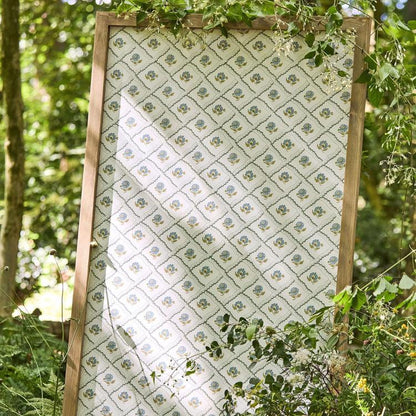 Sanderson Fairdown Wallpaper DSAB217440 in Forest/Olive, showing trellis and block-printed floral motifs  – perfect for accent walls.