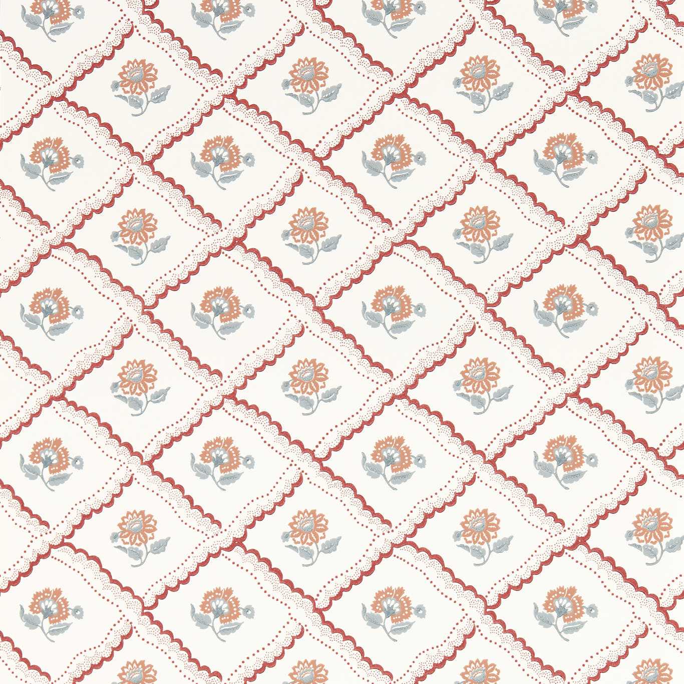 Blush pink wallpaper featuring an abstract berry pattern on a sandstone background.