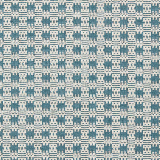 SANDERSON Akan Fabric Checks Lagoon   - DSAF237515