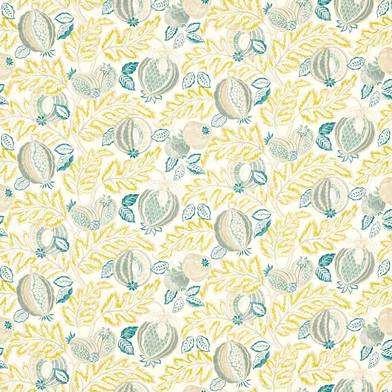 SANDERSON Cantaloupe Fabric Leaves , Trees Seasalt,Quince   - DSAN227196