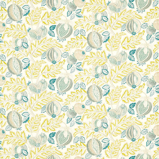 SANDERSON Cantaloupe Fabric Leaves , Trees Seasalt,Quince   - DSAN227196