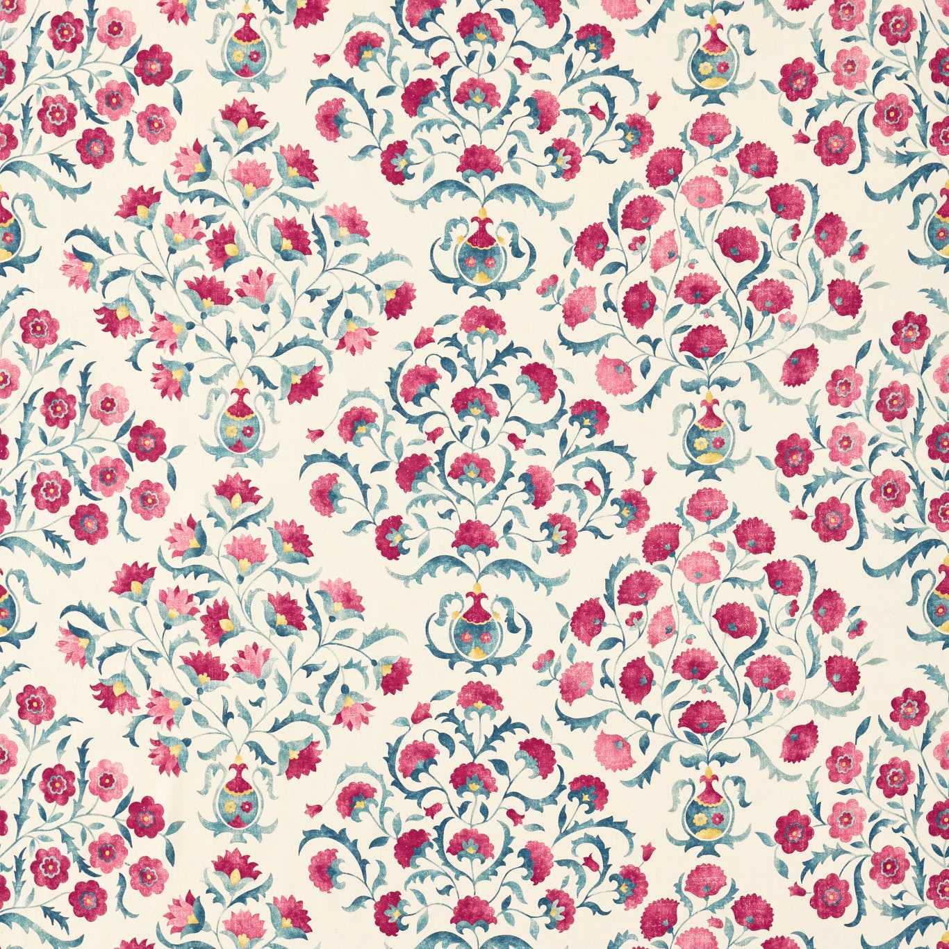 SANDERSON Ottoman Flowers Fabric Contemporary, Floral Cherry,Indigo   - DSOH225348