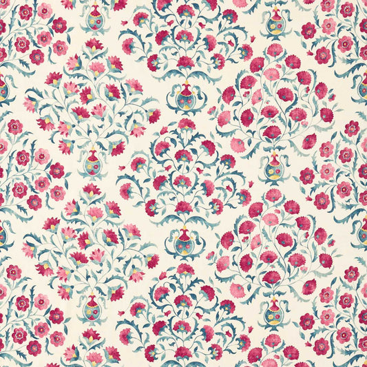 SANDERSON Ottoman Flowers Fabric Contemporary, Floral Cherry,Indigo   - DSOH225348
