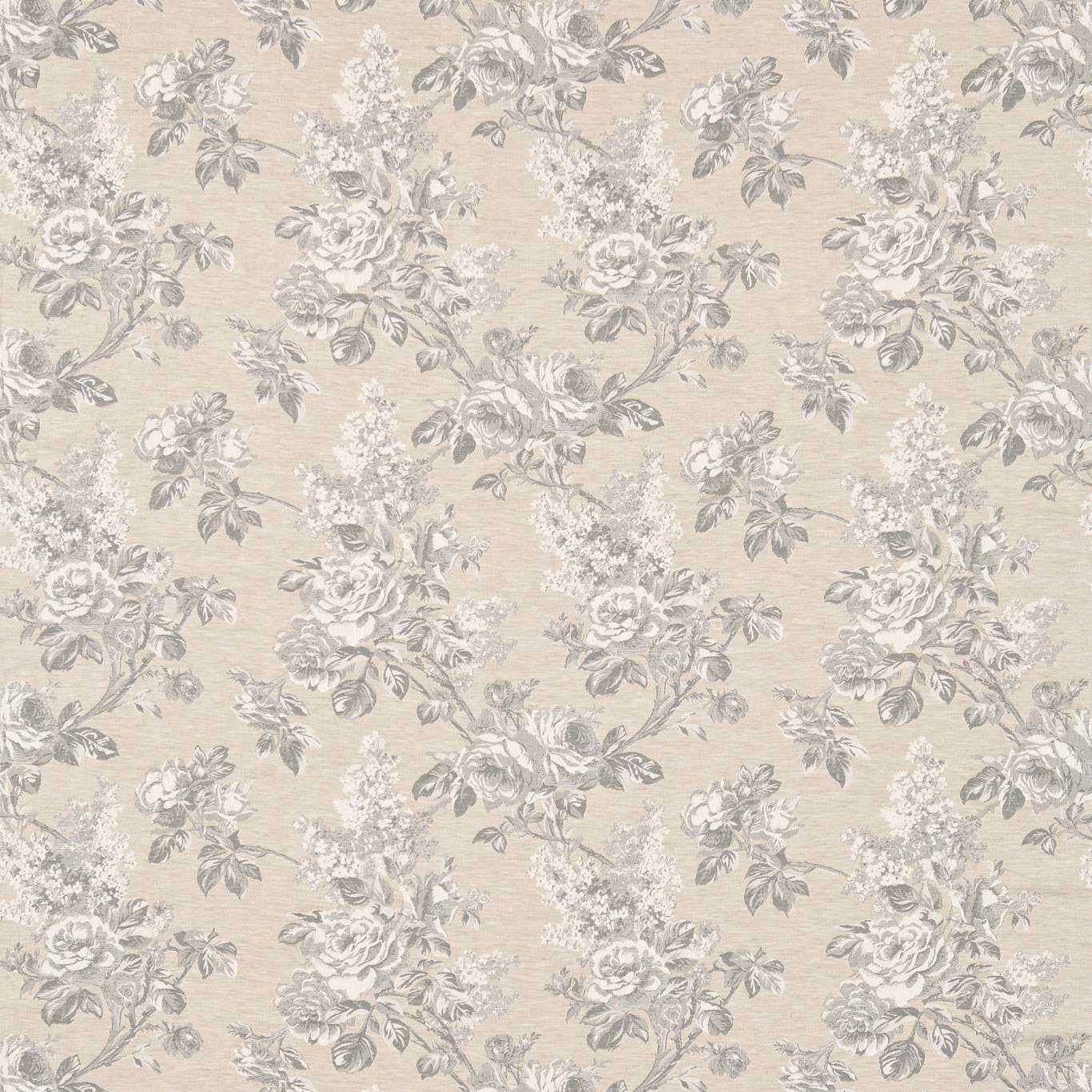 SANDERSON Sorilla Damask Fabric Classic Floral Silver,Linen   - DSOR234346