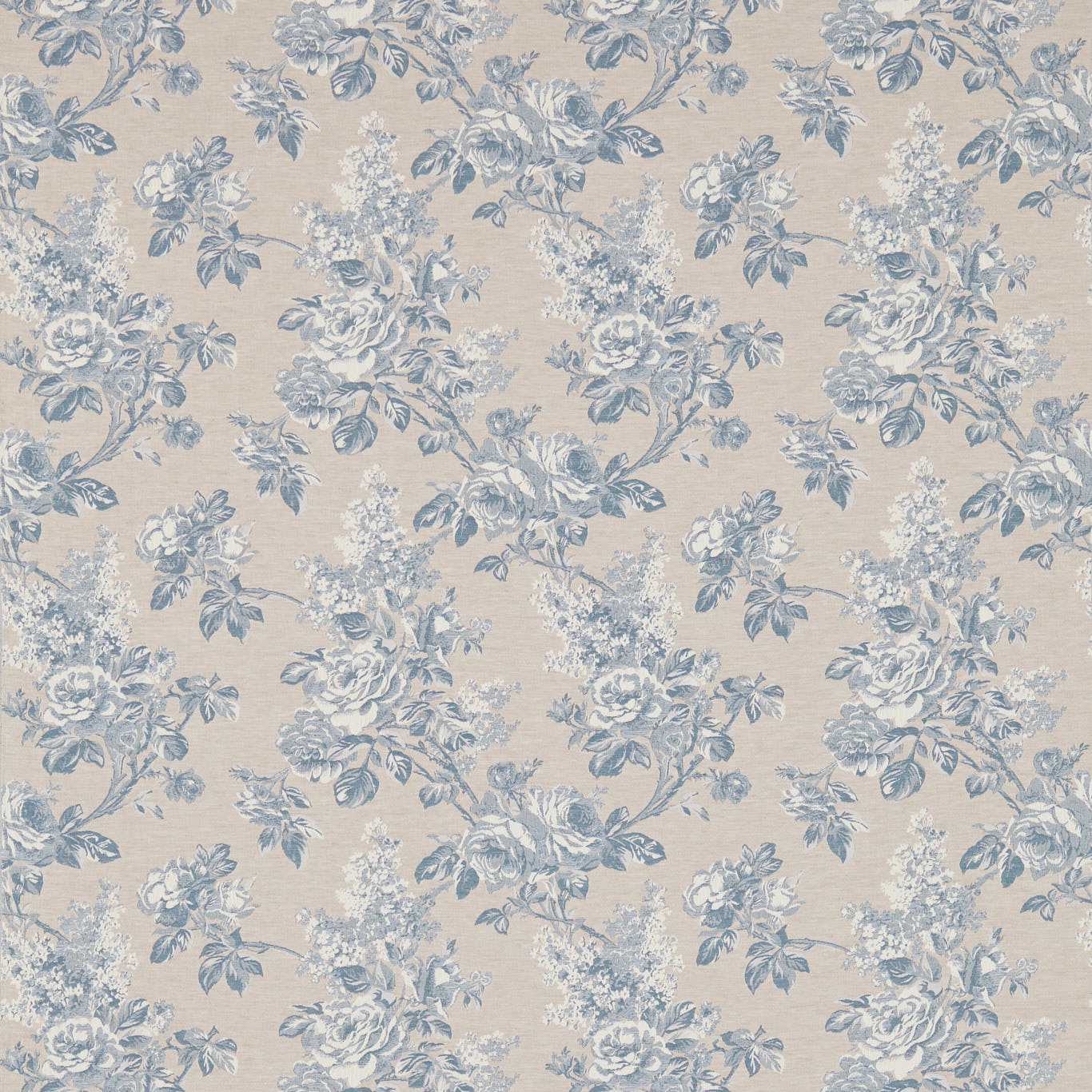 SANDERSON Sorilla Damask Fabric Classic Floral Delft,Linen   - DSOR234348