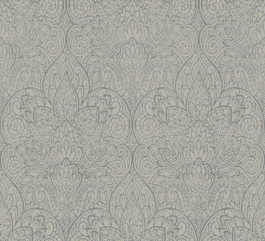 York Wallcoverings Candice Olson After 8 Paradise Dark Taupe and Silver Wallpaper  Damasks Neutrals   - DT5012