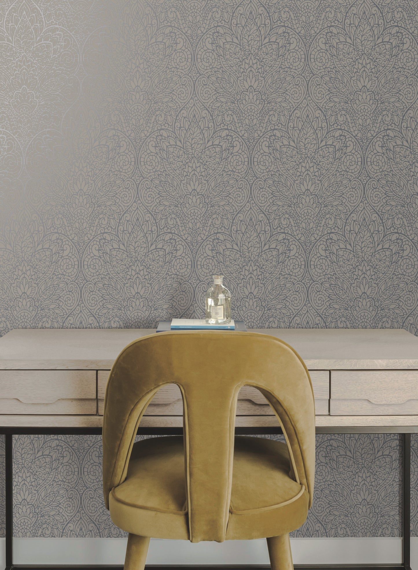 York Wallcoverings Candice Olson After 8 Paradise Dark Taupe and Silver Wallpaper  Damasks Neutrals   - DT5012