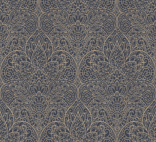 York Wallcoverings Candice Olson After 8 Paradise Navy and Gold Wallpaper  Damasks Multicolor   - DT5013