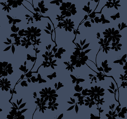 York Wallcoverings Candice Olson After 8 Flutter Vine Blue and Black Wallpaper  Florals and Flowers Blues   - DT5021