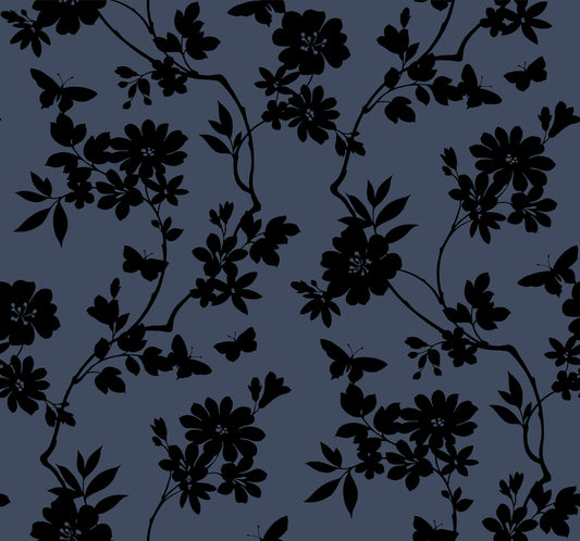 York Wallcoverings Candice Olson After 8 Flutter Vine Blue and Black Wallpaper  Florals and Flowers Blues   - DT5021