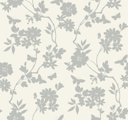 York Wallcoverings Candice Olson After 8 Flutter Vine White and Silver Wallpaper  Florals and Flowers Whites and Off-Whites   - DT5023
