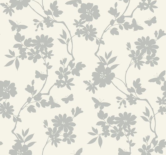 York Wallcoverings Candice Olson After 8 Flutter Vine White and Silver Wallpaper  Florals and Flowers Whites and Off-Whites   - DT5023
