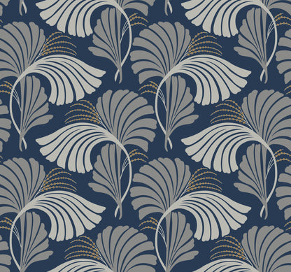 York Wallcoverings Candice Olson After 8 Dancing Leaves Navy Wallpaper  Botanical Blues   - DT5133