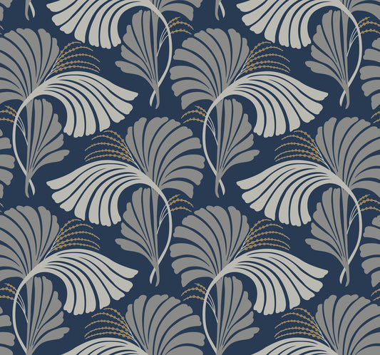 York Wallcoverings Candice Olson After 8 Dancing Leaves Navy Wallpaper  Botanical Blues   - DT5133