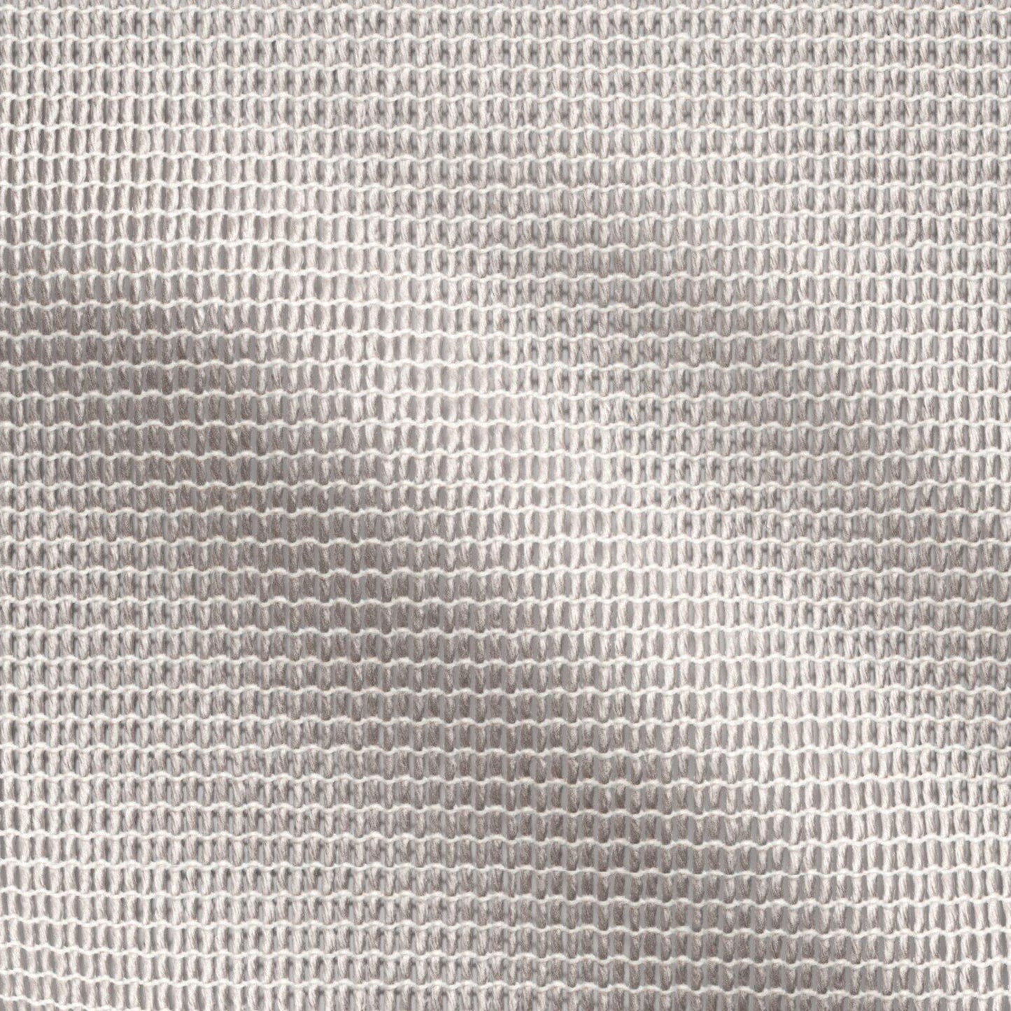 Silver-gray metallic knit mesh fabric with tiny loop pattern and subtle sheen, ideal for upholstery or drapes.