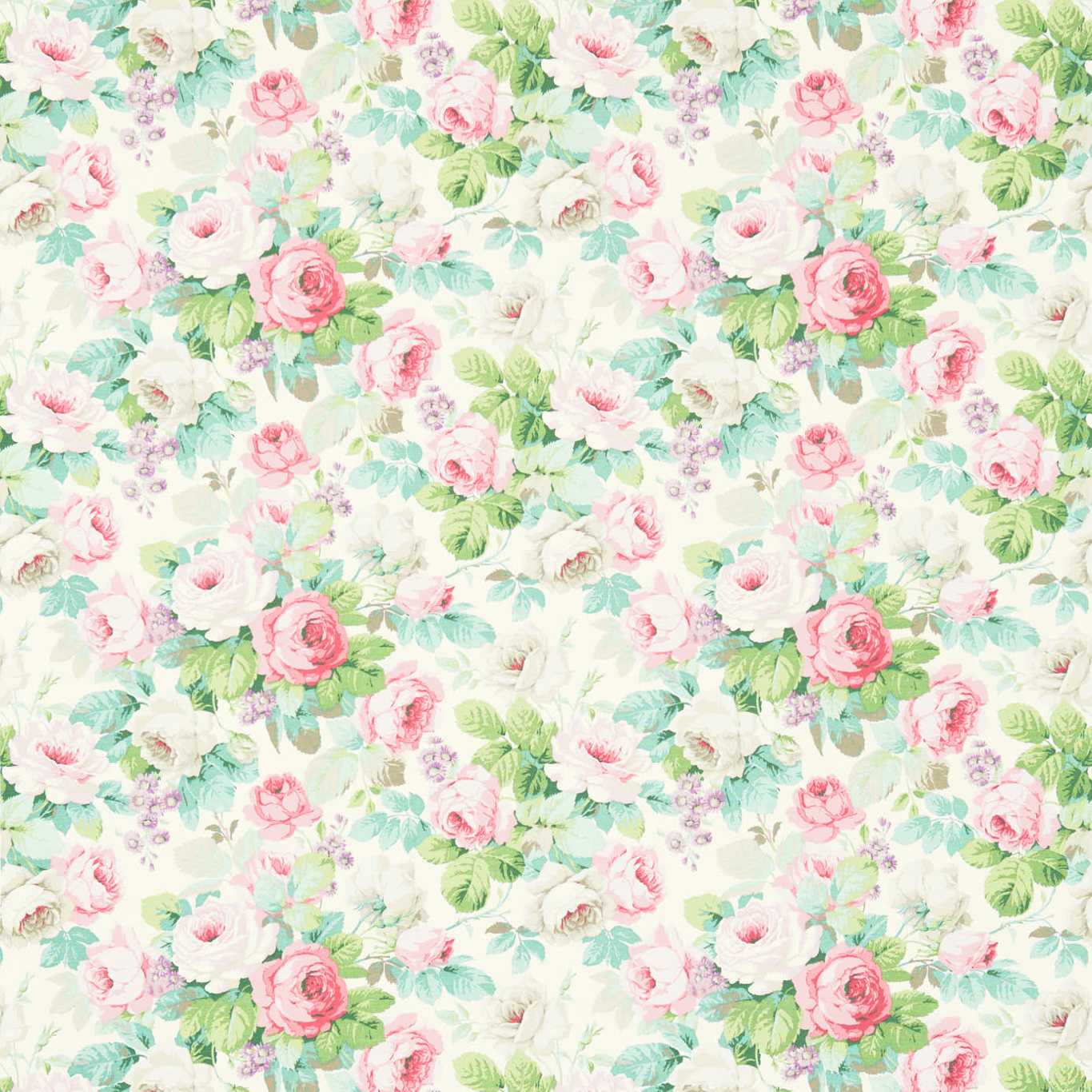 SANDERSON Chelsea Fabric Classic Floral Pink,Celadon   - DVIN224321