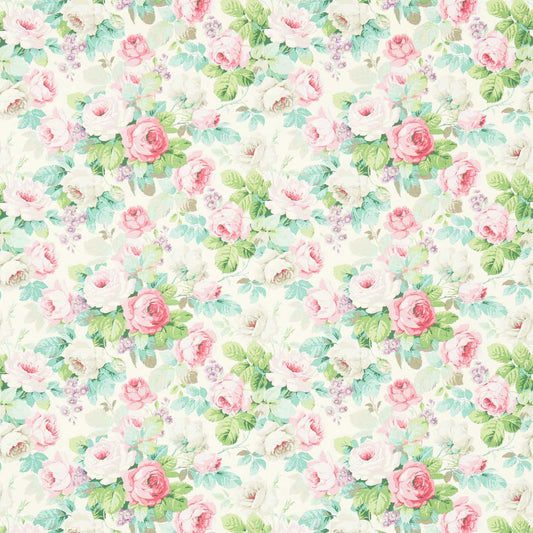 SANDERSON Chelsea Fabric Classic Floral Pink,Celadon   - DVIN224321