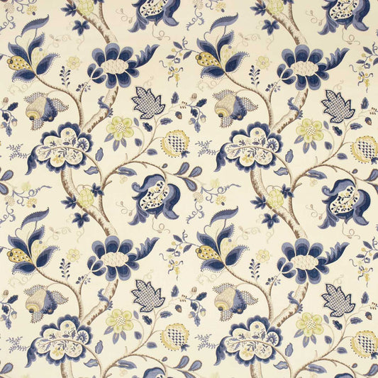 SANDERSON Roslyn  Fabric Contemporary, Floral Indigo, Gold   - DVIPRO202