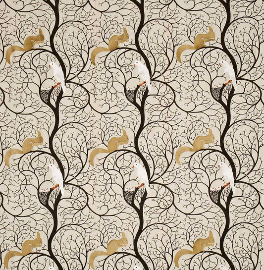 SANDERSON Squirrel & Dove Fabric Animals Mulberry, Linen   - DVIPSQ301