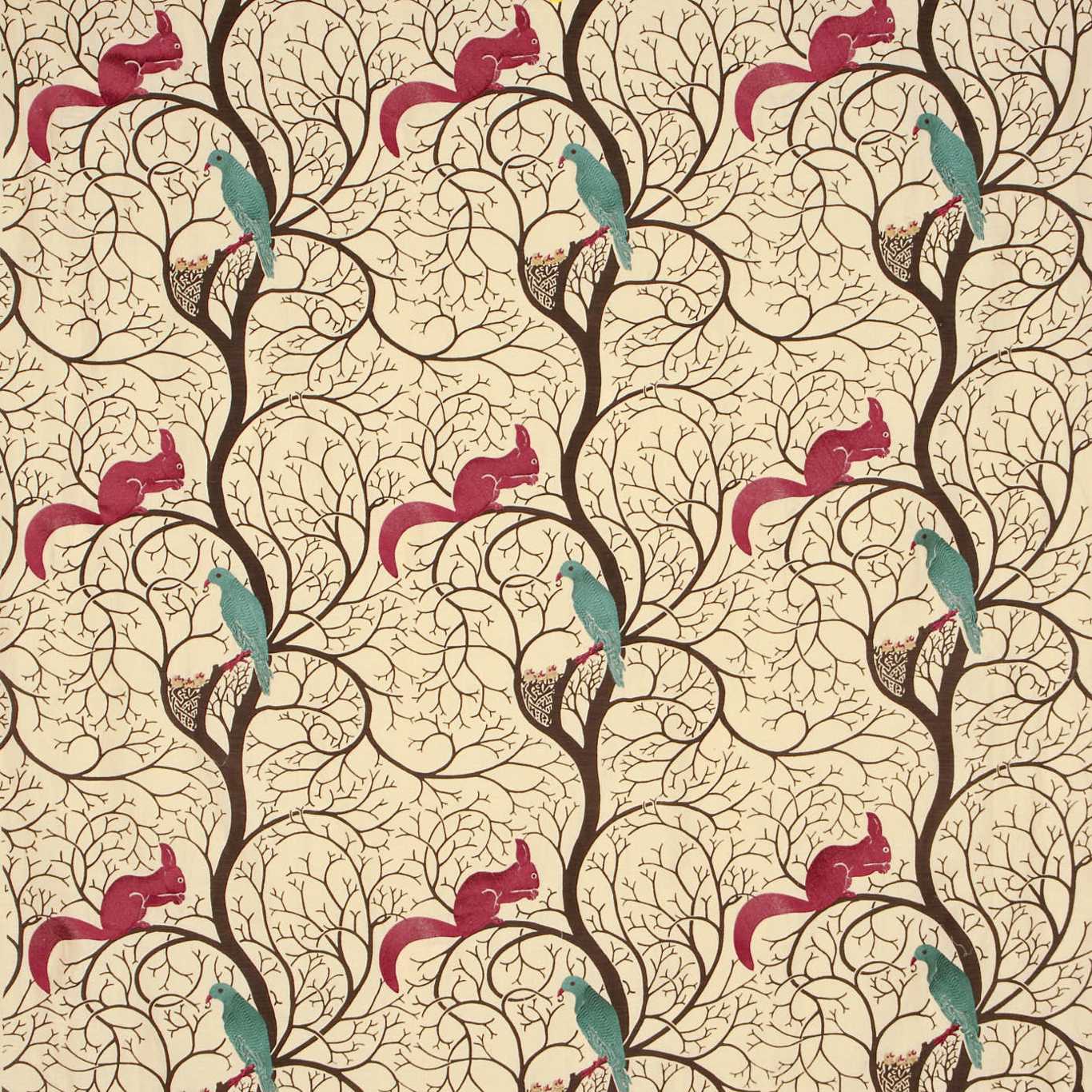 Cream fabric featuring Squirrel & Dove animal motifs in a repeating pattern.