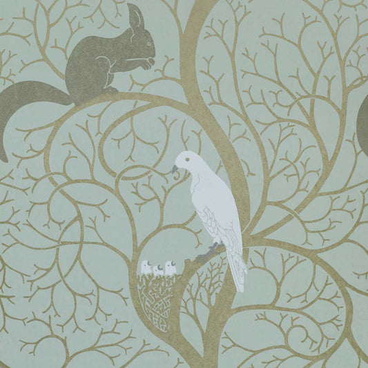 SANDERSON Squirrel & Dove Wallpaper Animals Eggshell, Ivory  Flexo-Printed Wallpaper - DVIWSQ103