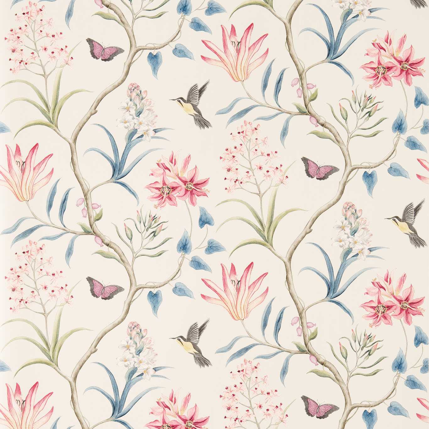 SANDERSON Clementine Wallpaper Classic Floral Indienne  Gravure - Wide Width Printed Wallpaper - DVOY213387