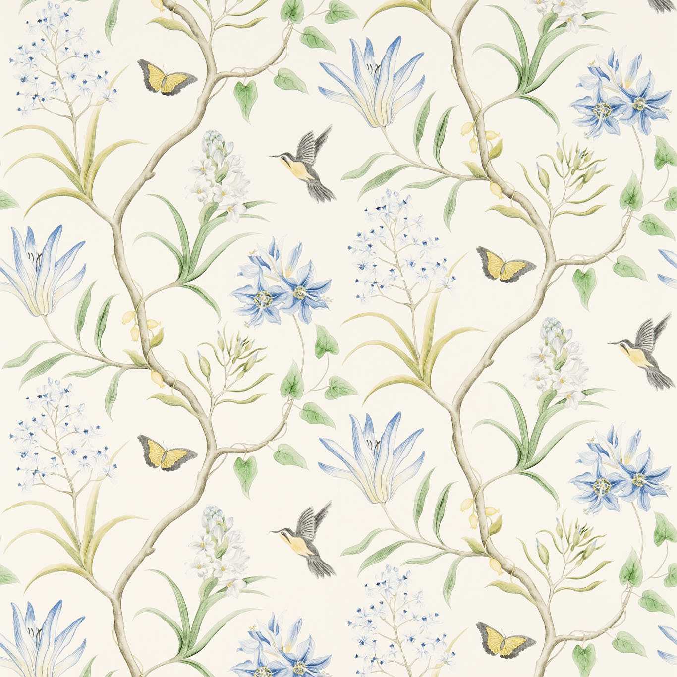 SANDERSON Clementine Wallpaper Classic Floral Delft Blue  Gravure - Wide Width Printed Wallpaper - DVOY213389