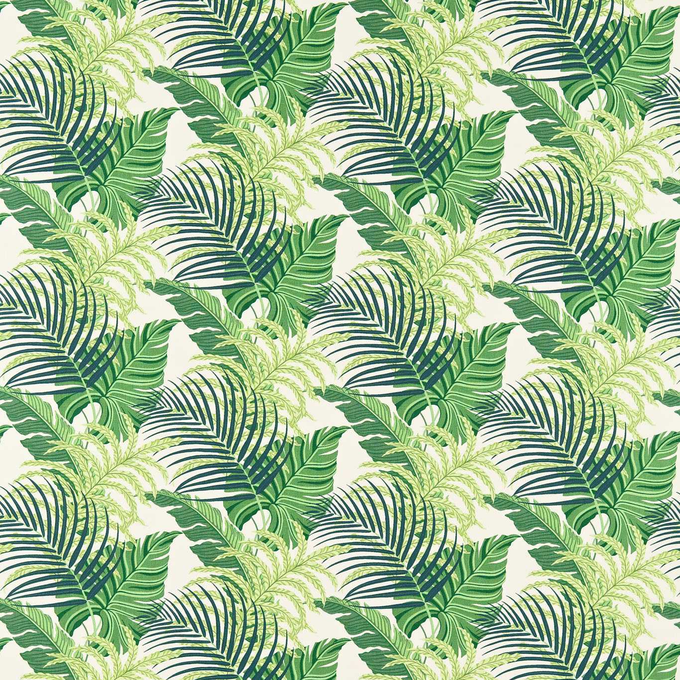 SANDERSON Manila Fabric Leaves , Trees Green,Ivory   - DVOY223278