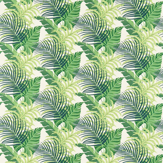 SANDERSON Manila Fabric Leaves , Trees Green,Ivory   - DVOY223278