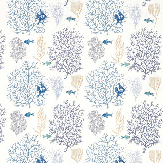 SANDERSON Coral & Fish Fabric Animals Marine,Blue   - DVOY233300