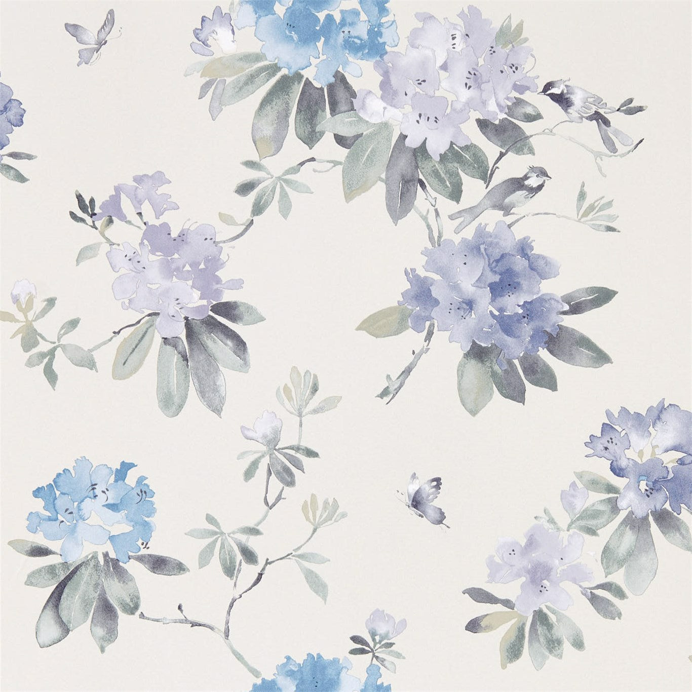 SANDERSON OUTLET Rhodera Wallpaper Classic Floral Amethyst,Charcoal   - DWAP216266