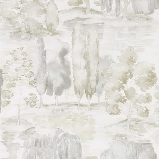 SANDERSON Waterperry Wallpaper Leaves , Trees Ivory,Stone  Gravure Printed Wallpaper - DWAP216280