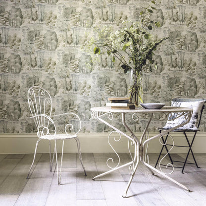 Watercolor landscape wallpaper with trees in soft olive and willow tones