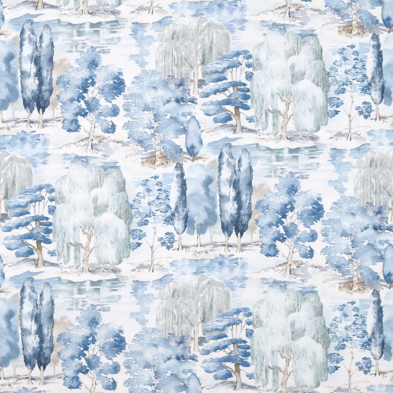 SANDERSON Waterperry Fabric Leaves , Trees Indigo   - DWAP226267
