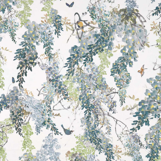 SANDERSON Wisteria Falls  Fabric Leaves , Trees Mineral   - DWAP226287