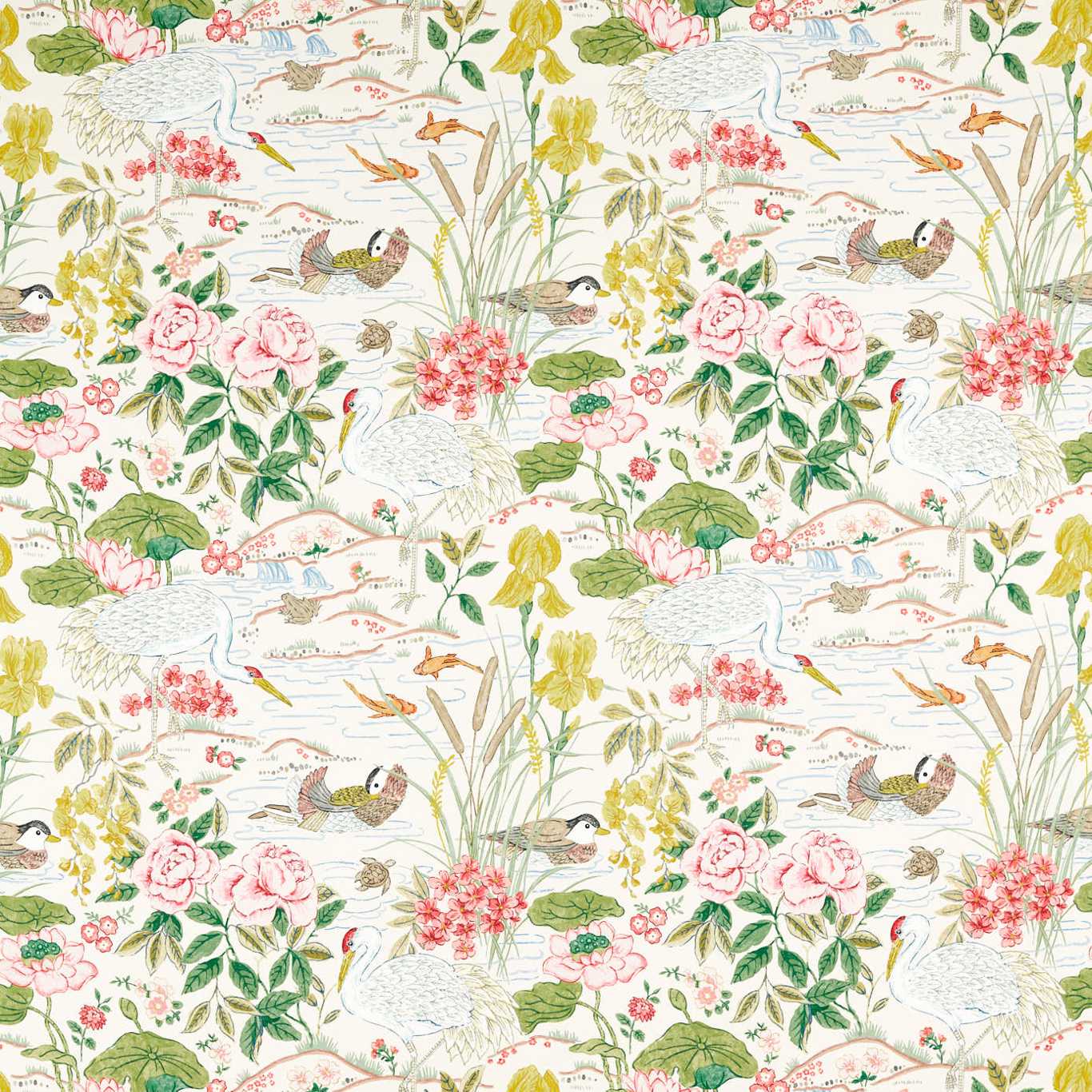 SANDERSON Crane & Frog Fabric Landscapes Lotus Pink,Gosling   - DWAT226968