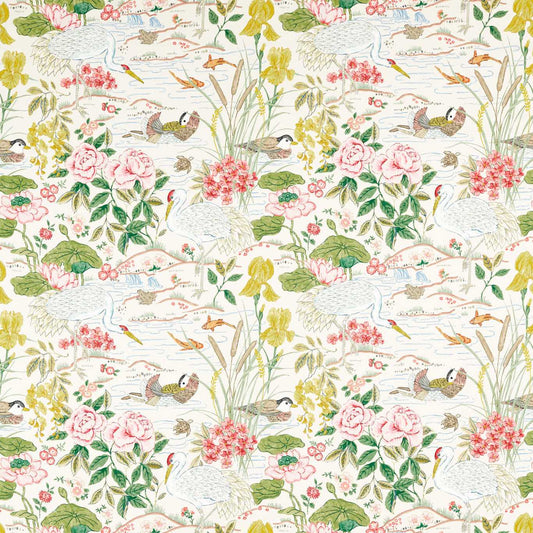 SANDERSON Crane & Frog Fabric Landscapes Lotus Pink,Gosling   - DWAT226968