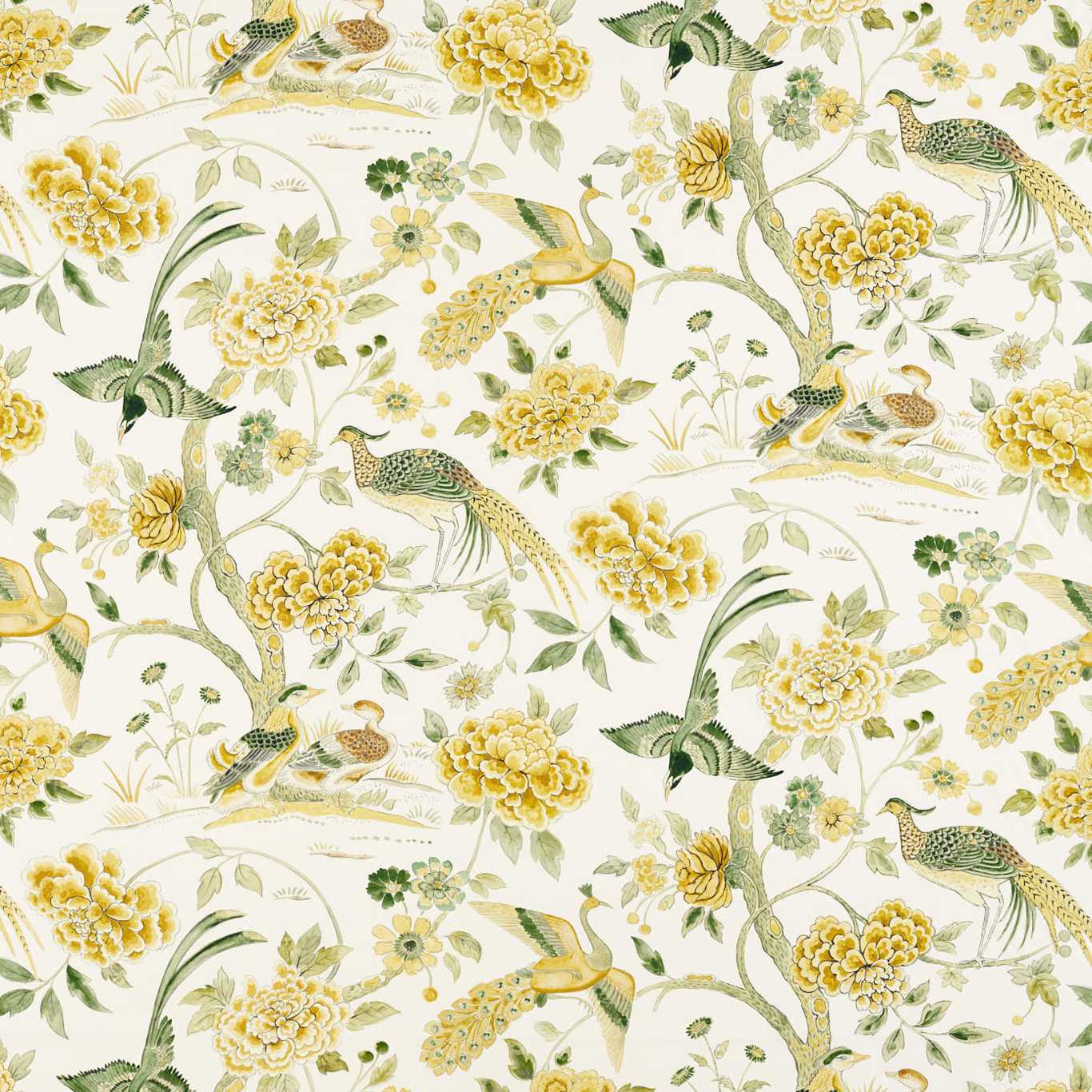 SANDERSON Indienne Peacock Fabric Classic Floral Gosling Yellow   - DWAT226973