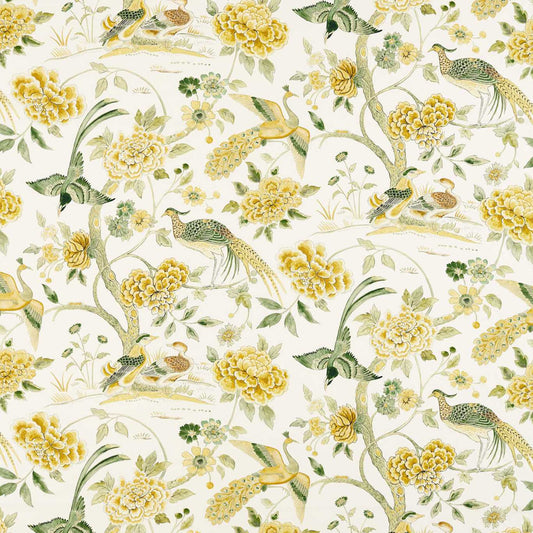 SANDERSON Indienne Peacock Fabric Classic Floral Gosling Yellow   - DWAT226973