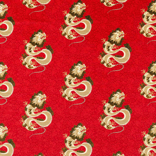 SANDERSON Water Dragon Fabric Animals Cinnabar Red   - DWAT226977