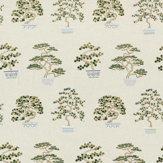 SANDERSON Penjing Fabric Leaves , Trees Scallion Green   - DWAT237268