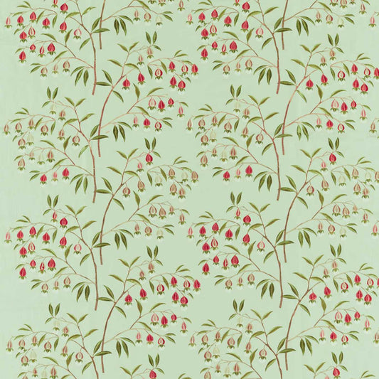 SANDERSON Chinese Lantern Fabric Leaves , Trees Mint , Apricot   - DWAT237270