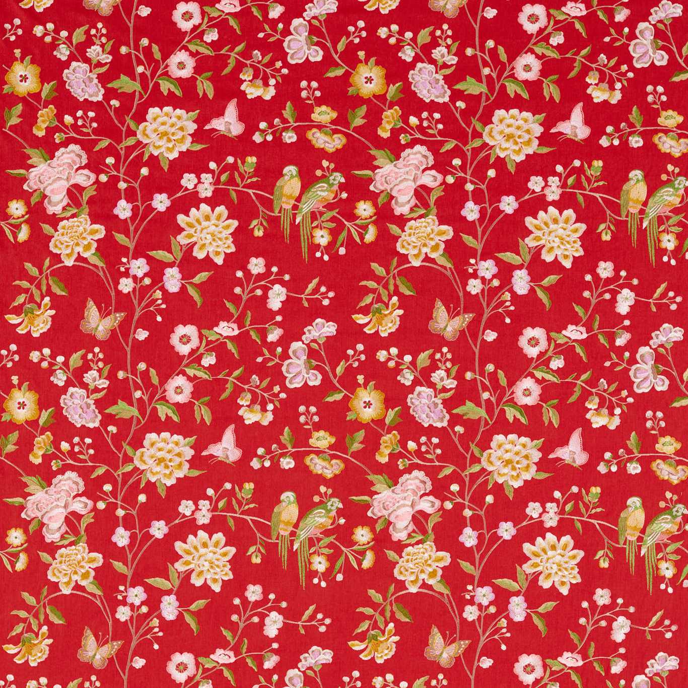 SANDERSON Chinoiserie Hall Fabric Classic Floral Cinnabar Red   - DWAT237274