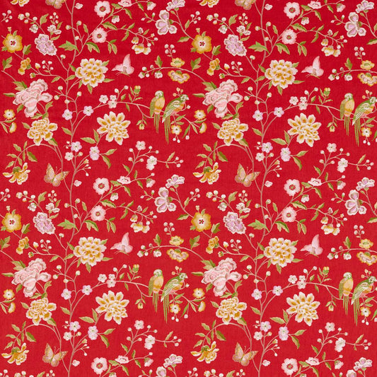 SANDERSON Chinoiserie Hall Fabric Classic Floral Cinnabar Red   - DWAT237274