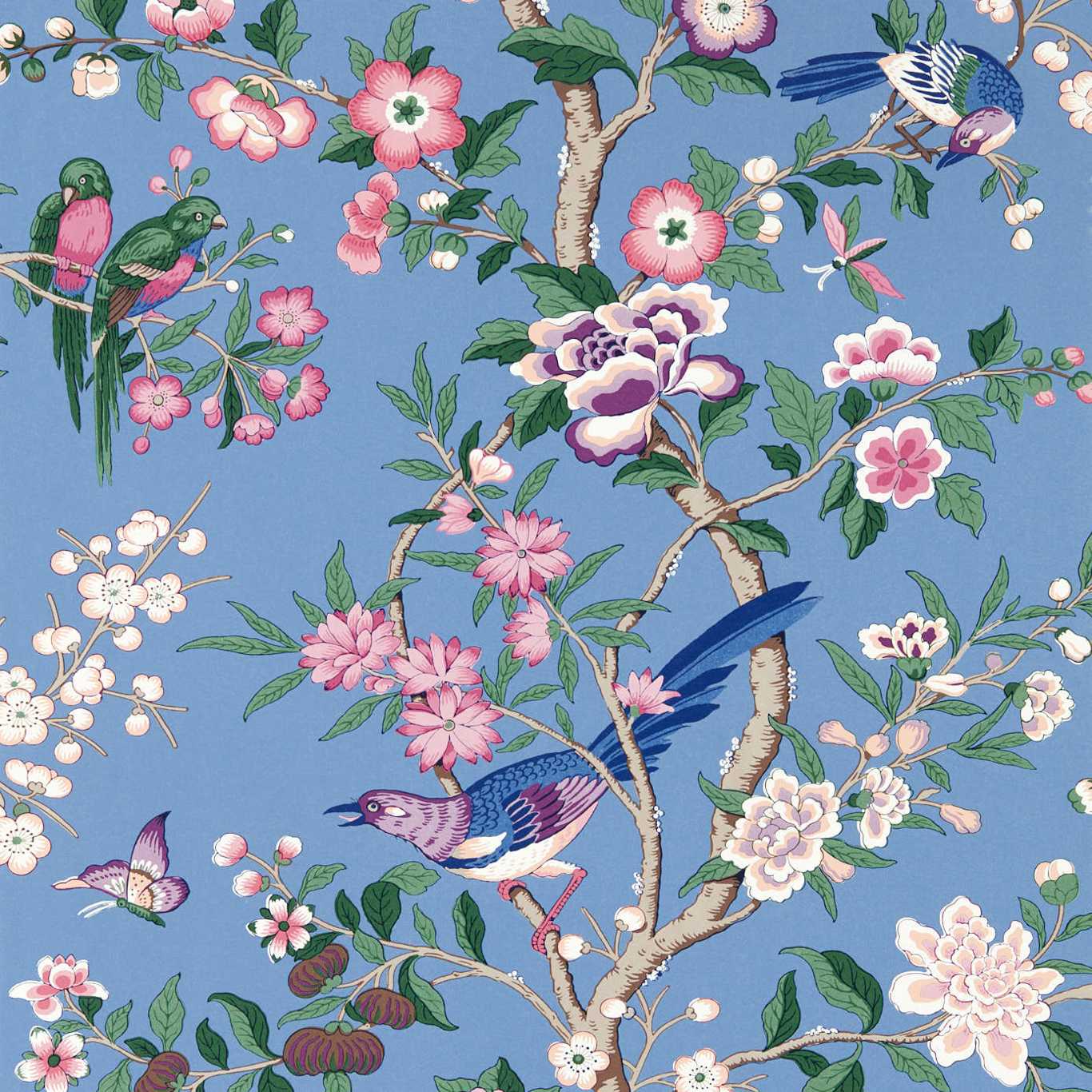 SANDERSON Chinoiserie Hall Wallpaper Leaves , Trees Blueberry,Purple  Gravure - Wide Width Printed Wallpaper - DWAW217111