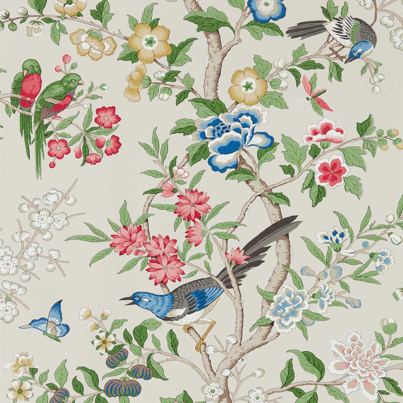 SANDERSON Chinoiserie Hall Wallpaper Leaves , Trees Linen, Chintz  Gravure - Wide Width Printed Wallpaper - DWAW217113